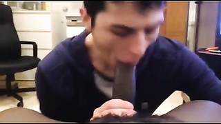 White Mexican youthful boy sucking black stiffy licking cums 